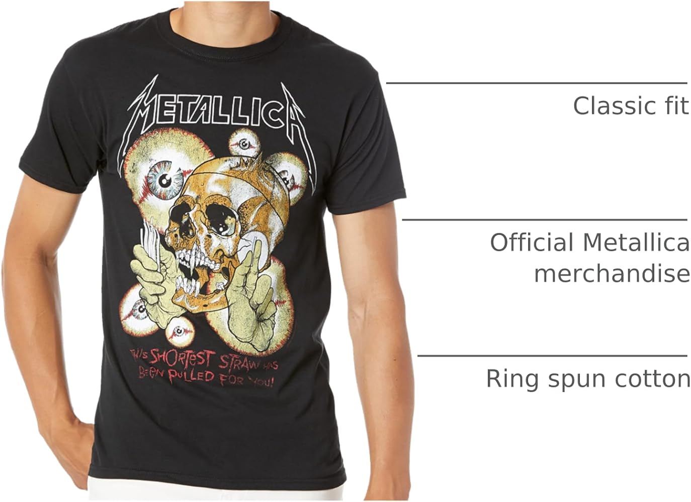 Amazon.com: Metallica Men's Vintage Shortest Straw T-Shirt, Coal